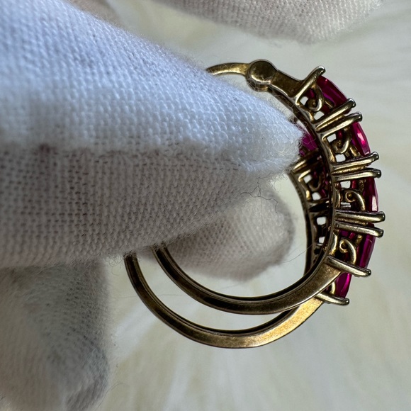 925 SILVER GOLDTONE LAB CREATED RUBY EARRINGS - Picture 14 of 16